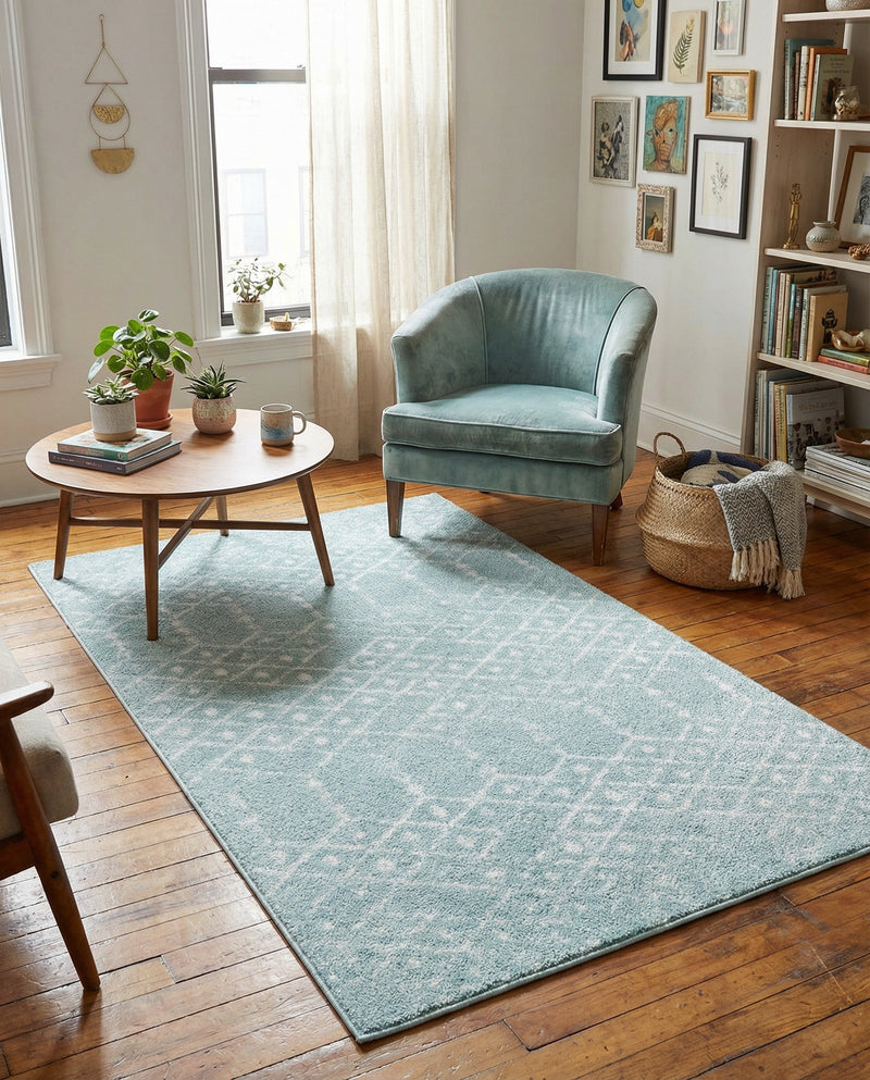 Marrakesh Lattice Collection Area Rug - Casablanca (Aqua) Rectangle Aqua  lifestyle 22