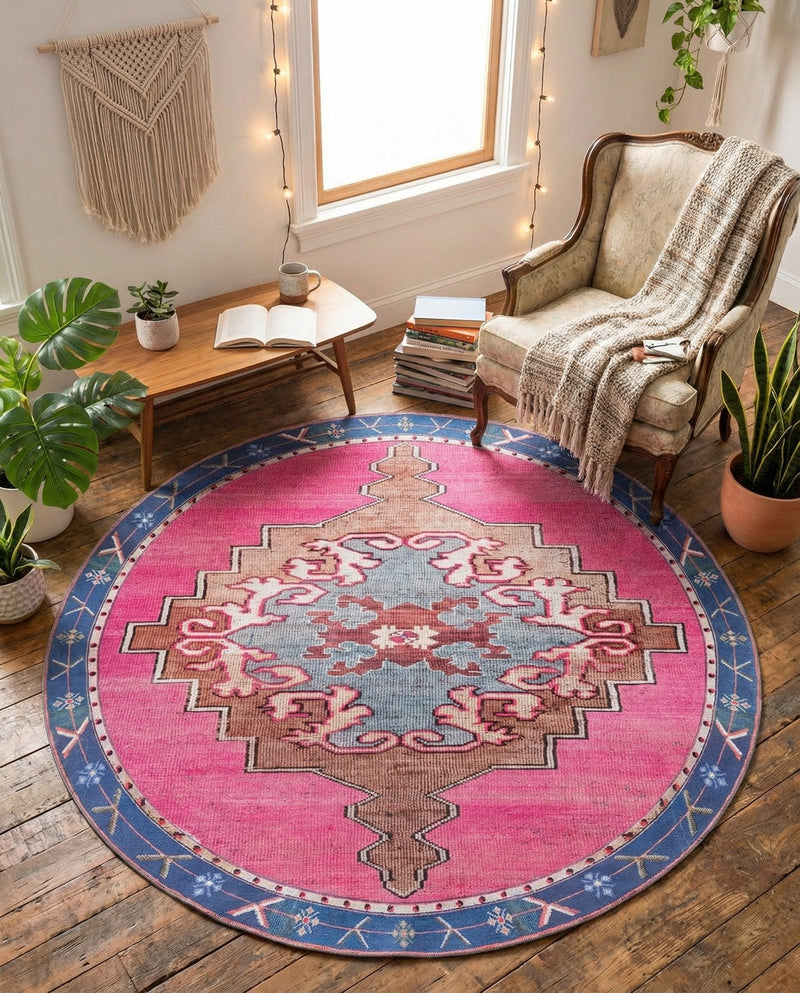 Heritage Elegance Collection Area Rug -  Winterthur (Fuchsia) Round Fuchsia  lifestyle 75