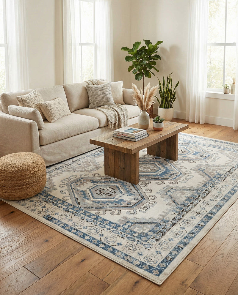 Savannah Elegance Collection Area Rug -  Tybee (Ivory Aqua) Rectangle Ivory Aqua  lifestyle 25