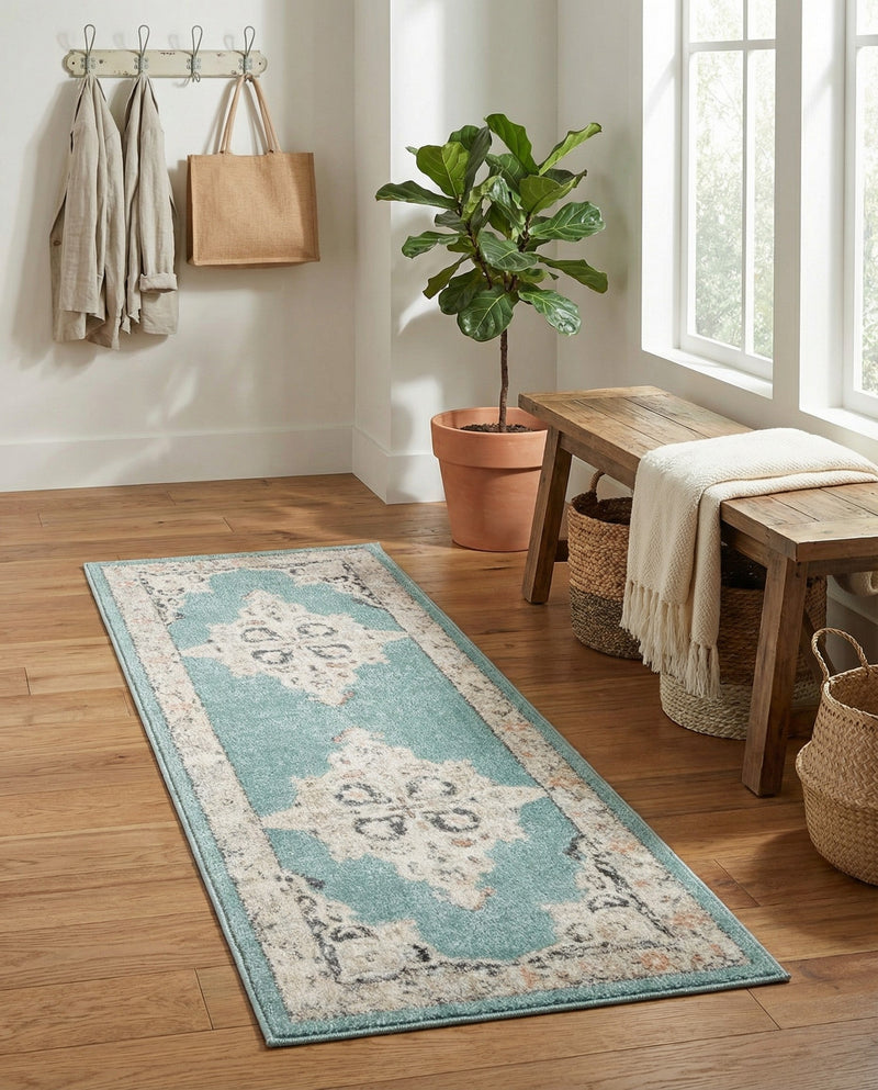 Beverly Grove Collection Area Rug -  Fairfax (Aqua) Runner Aqua  lifestyle 78