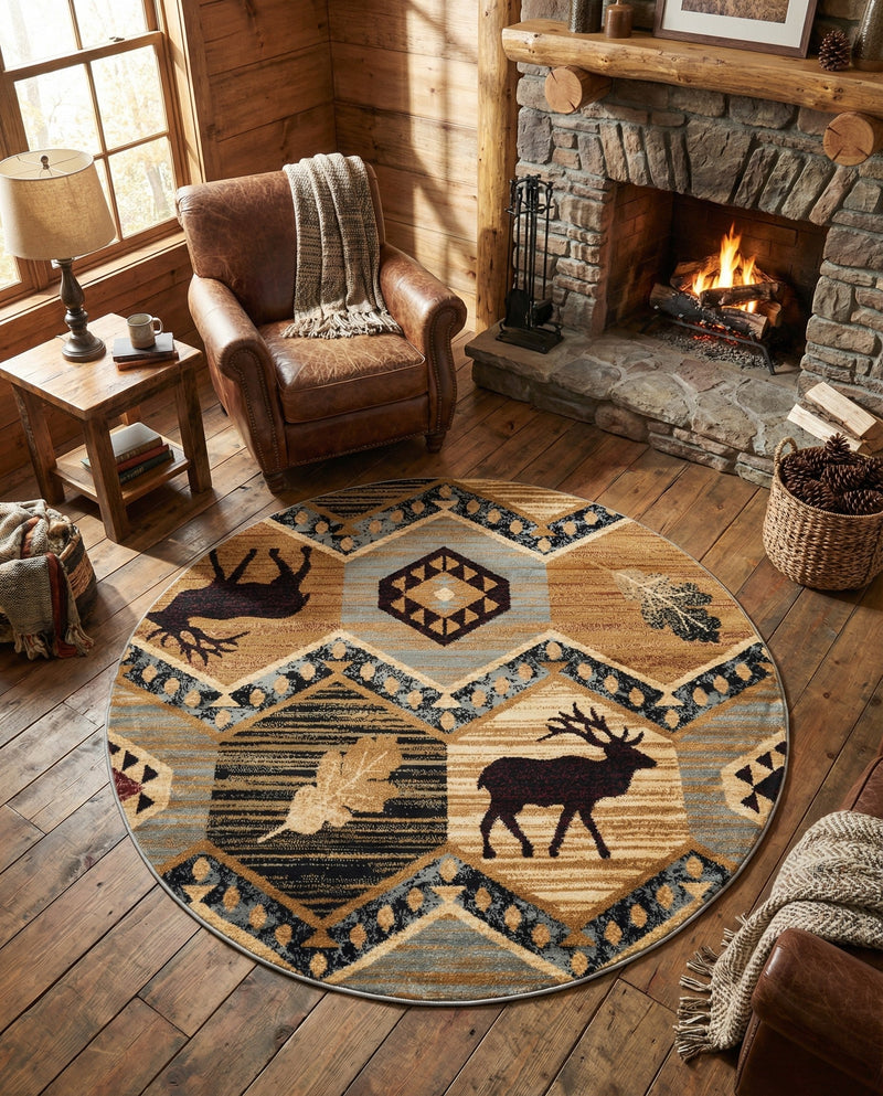 Frontier Trails Collection Area Rug -  Mesa Round Blue  lifestyle 77