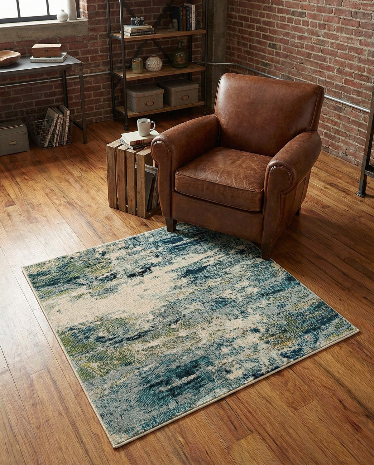 Chromatic Oasis Collection Area Rug -  Serene Square Light Blue  lifestyle 92
