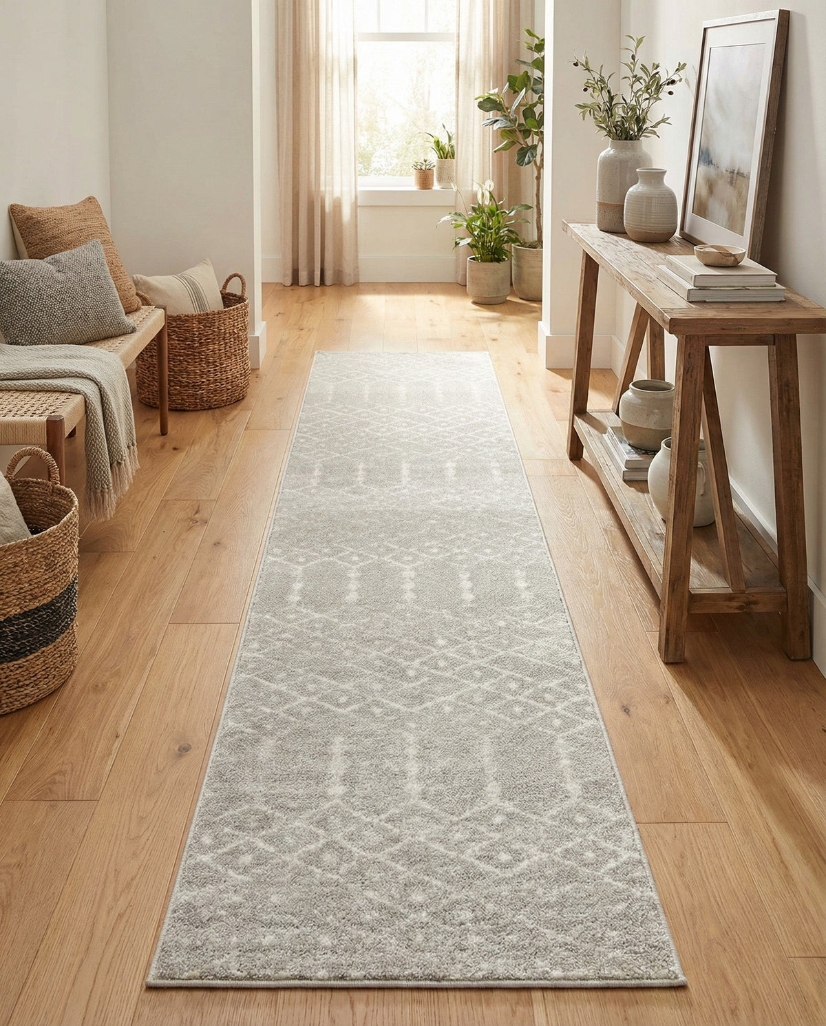 Marrakesh Lattice Collection Area Rug - Casablanca (Light Gray) Runner Light Gray  lifestyle 90