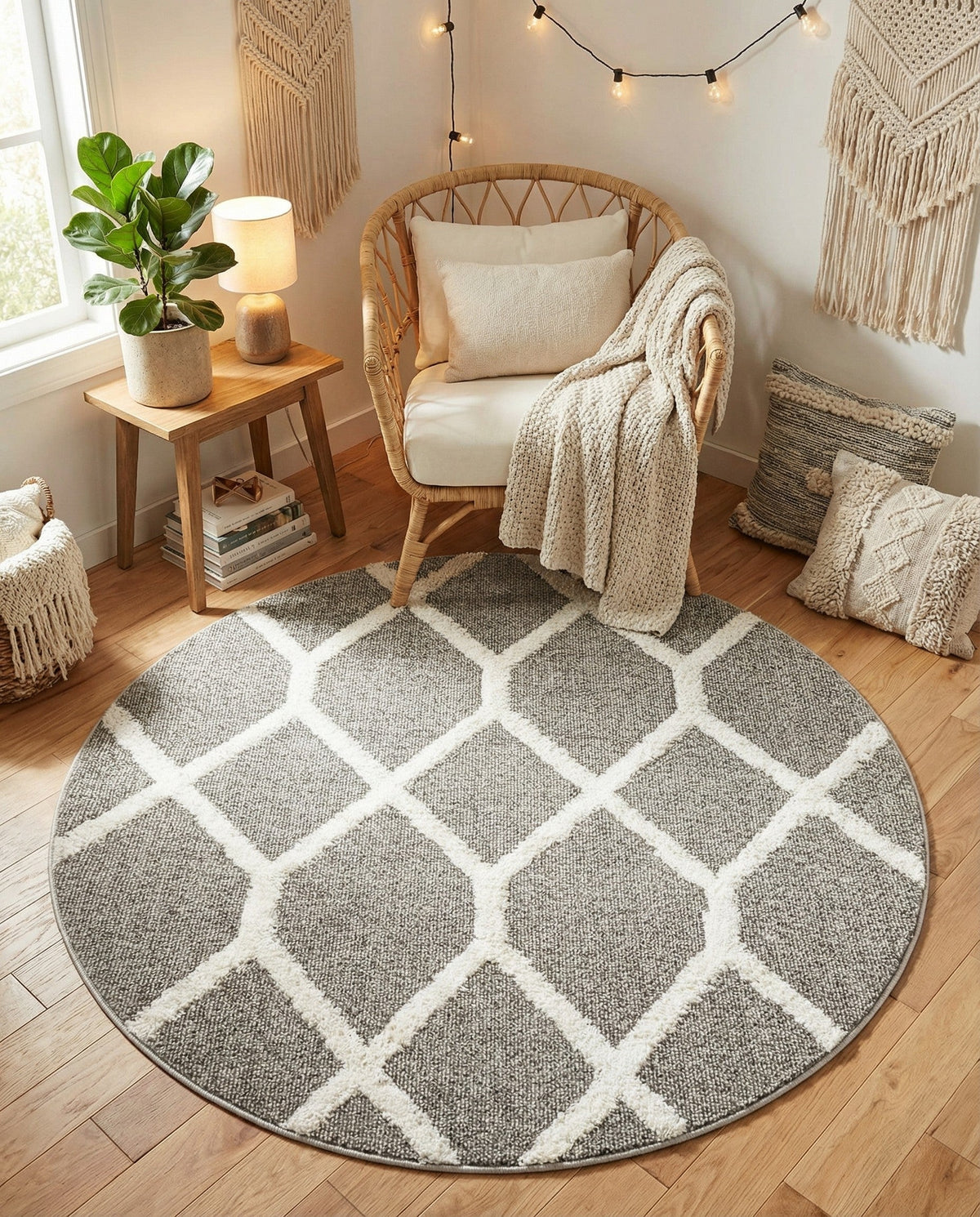 Sahara Chic Collection Area Rug -  Tuareg Round Gray  lifestyle 90