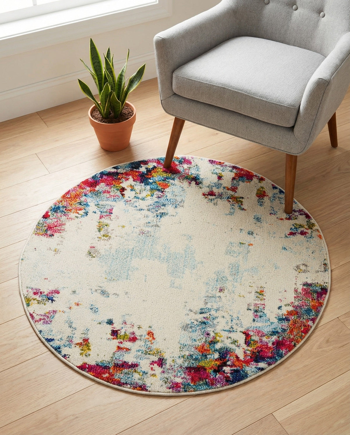 Chromatic Oasis Collection Area Rug -  Blush Round Multi  lifestyle 120