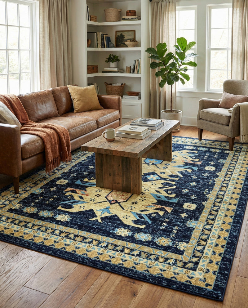 Tabriz Tapestries Collection Area Rug - Azerbaijan (Navy Blue) Rectangle Navy Blue  lifestyle 4