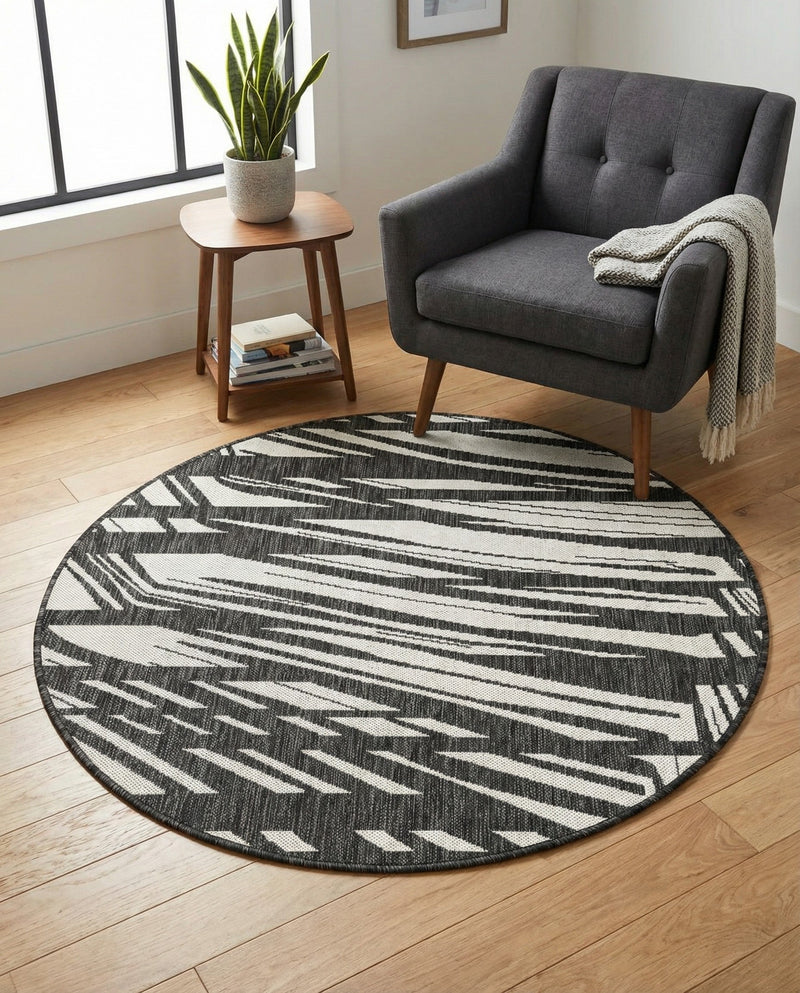 Urban Terrace Collection Area Rug -  Queens Round Black and White  lifestyle 45