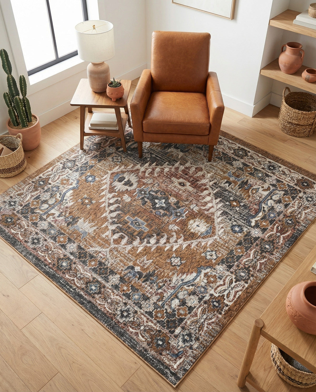 Desert Modern Eco Rug Series Collection Area Rug -  Navajo Square Khaki Gray  lifestyle 83