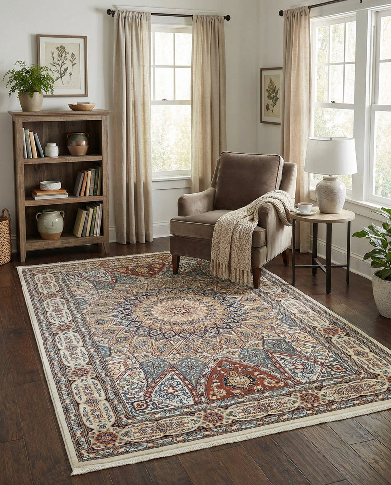Persian Elegance Collection Area Rug -  Hamedan (Ivory) Rectangle Ivory  lifestyle 12
