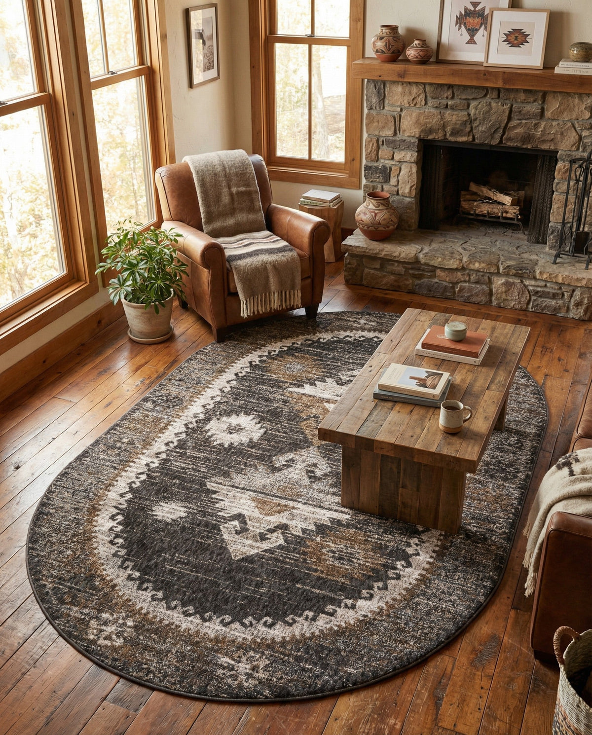 Desert Modern Eco Rug Series Collection Area Rug -  Mojave Oval Charcoal Gray  lifestyle 96