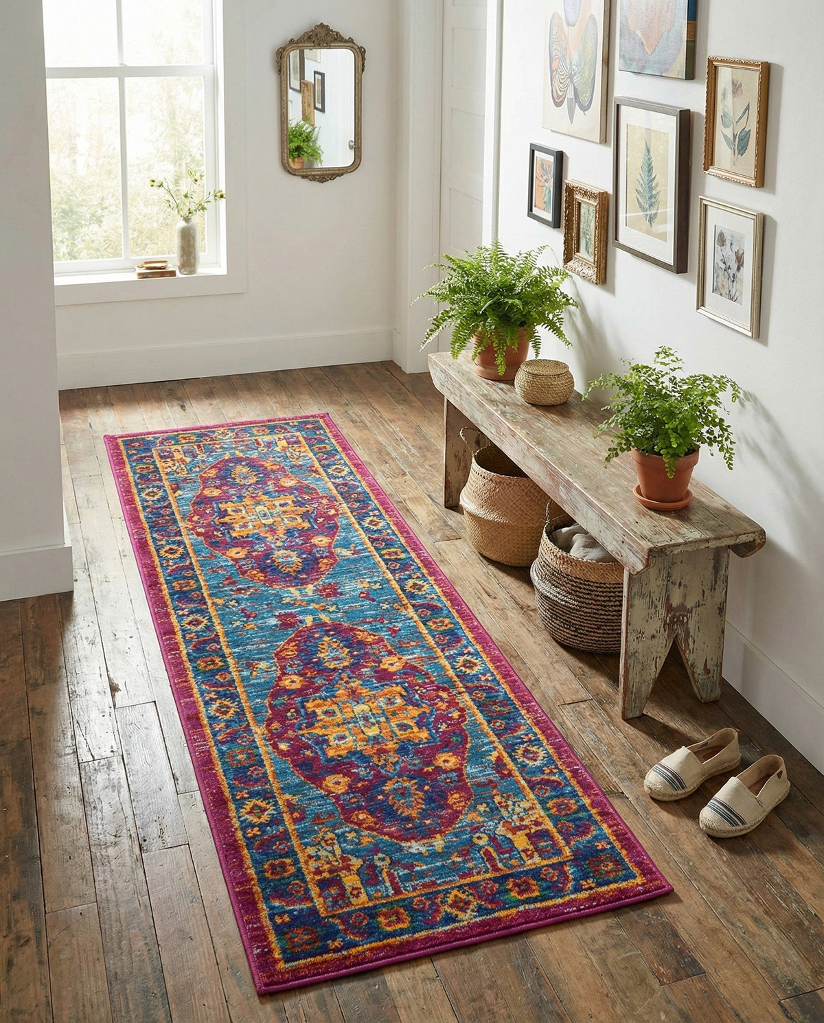 Caribbean Cove Collection Area Rug -  Canouan Runner Pink Blue  lifestyle 45