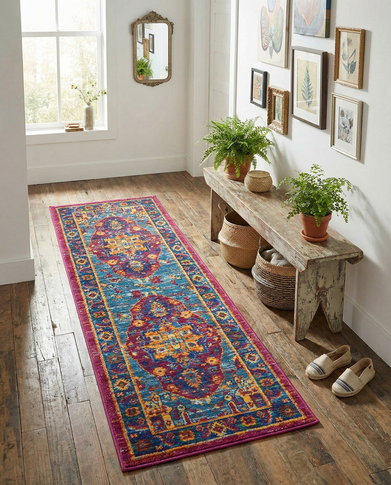 Caribbean Cove Collection Area Rug -  Canouan Runner Pink Blue  lifestyle 45