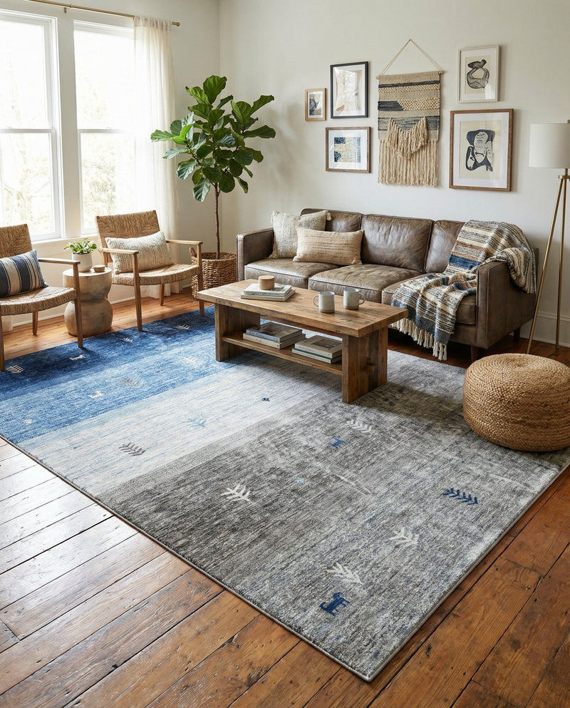 Zagros Shades Collection Area Rug -  Sisakht Rectangle Blue Gray  lifestyle 24