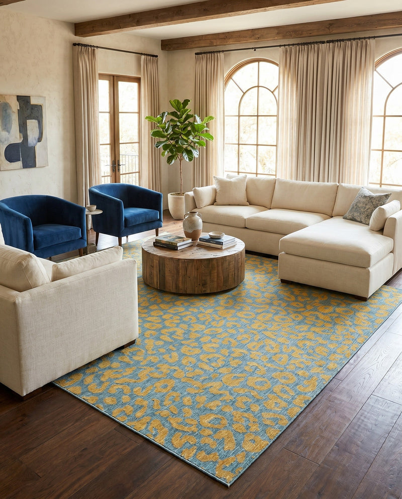 Savannah Escape Collection Area Rug -  Amazon (Blue Yellow) Square Blue Yellow  lifestyle 62