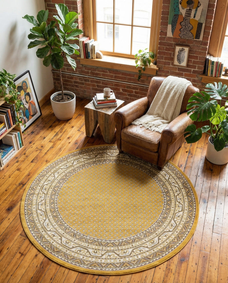 Soho Elegance Collection Area Rug -  Mercer (Yellow) Round Yellow  lifestyle 29