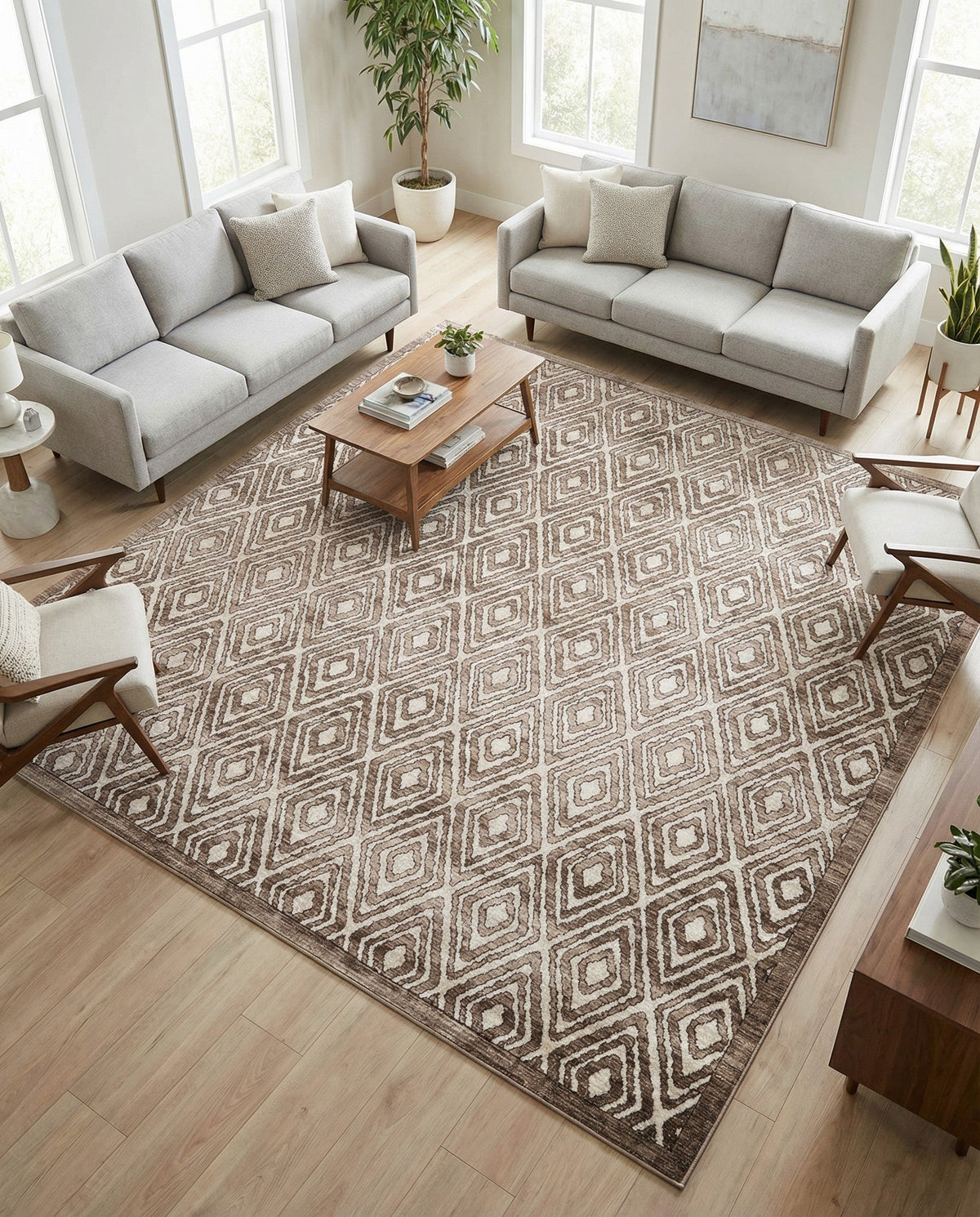 Sanctuary Retreat Collection Area Rug -  Oasis Square Chocolate Brown  lifestyle 153