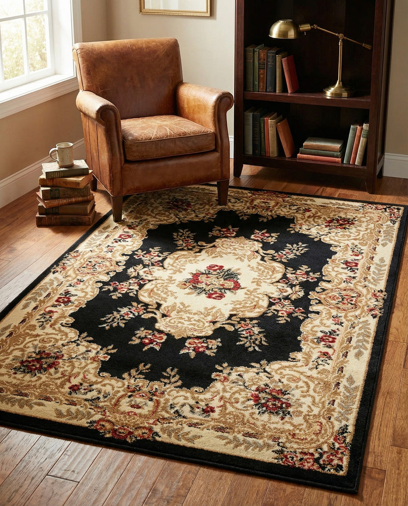 Versailles Elegance Collection Area Rug -  Vincennes Rectangle Black  lifestyle 51