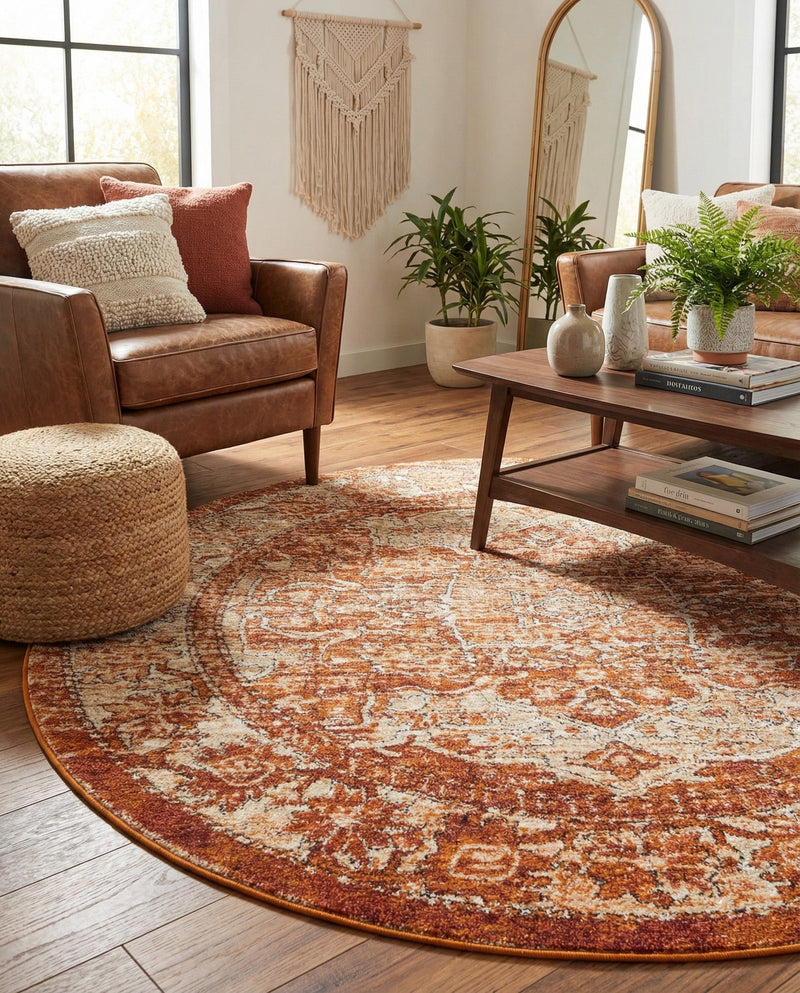 Savannah Soiree Collection Area Rug -  Everglade (Rust Red) Round Rust Red  lifestyle 72