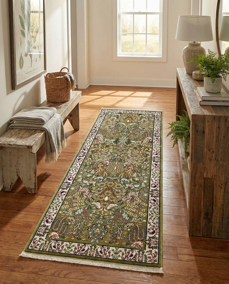 Persian Elegance Collection Area Rug -  Kerman (Green) Runner Green  lifestyle 55