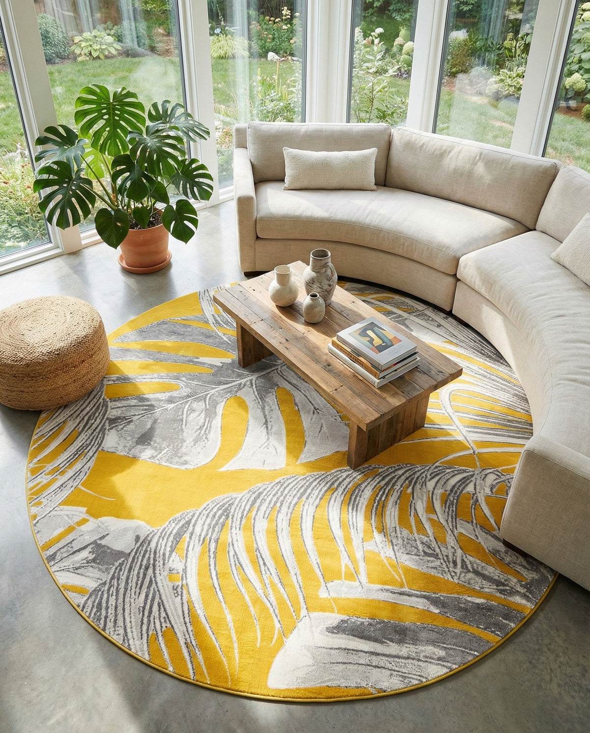 Meadow Breeze Collection Area Rug -  Clover Round Yellow  lifestyle 170