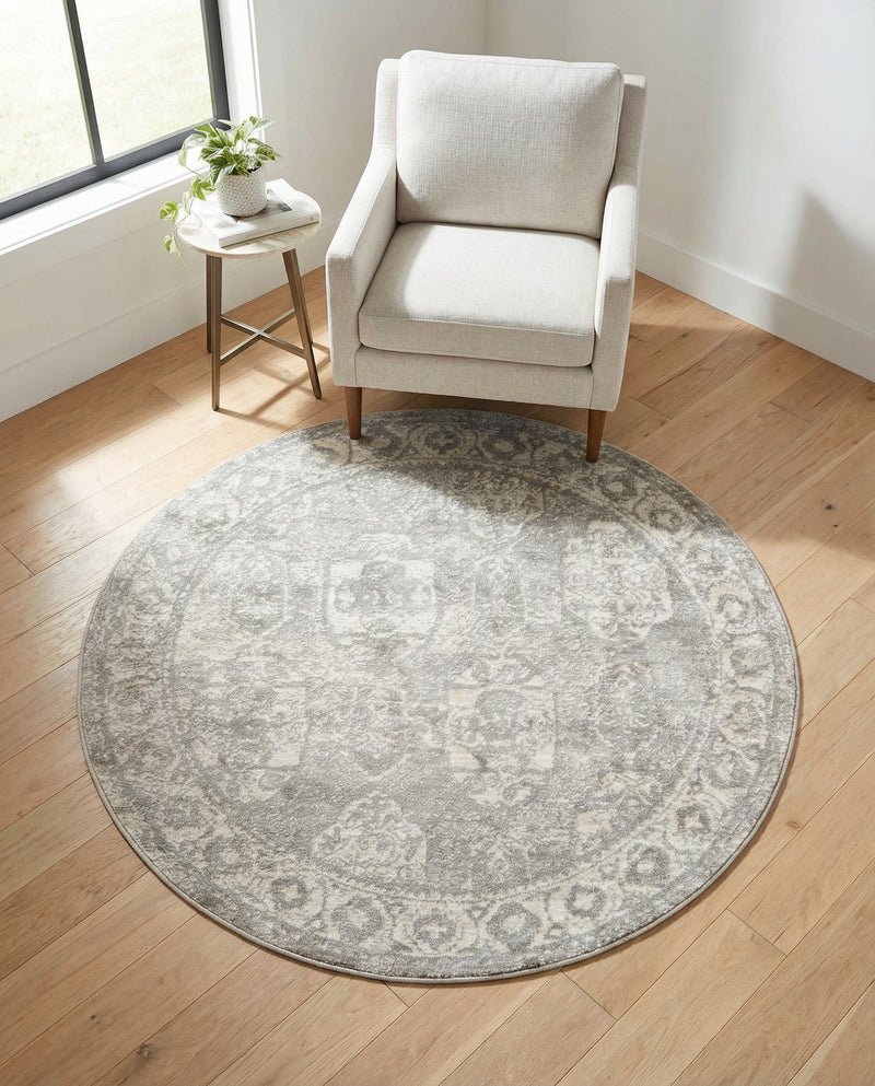Seville Stripes Collection Area Rug -  Granada (Gray) Round Gray  lifestyle 62