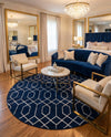 Hollywood Luxe Collection Area Rug - Sunset (Navy Blue Silver) Round Navy Blue Silver  lifestyle 48