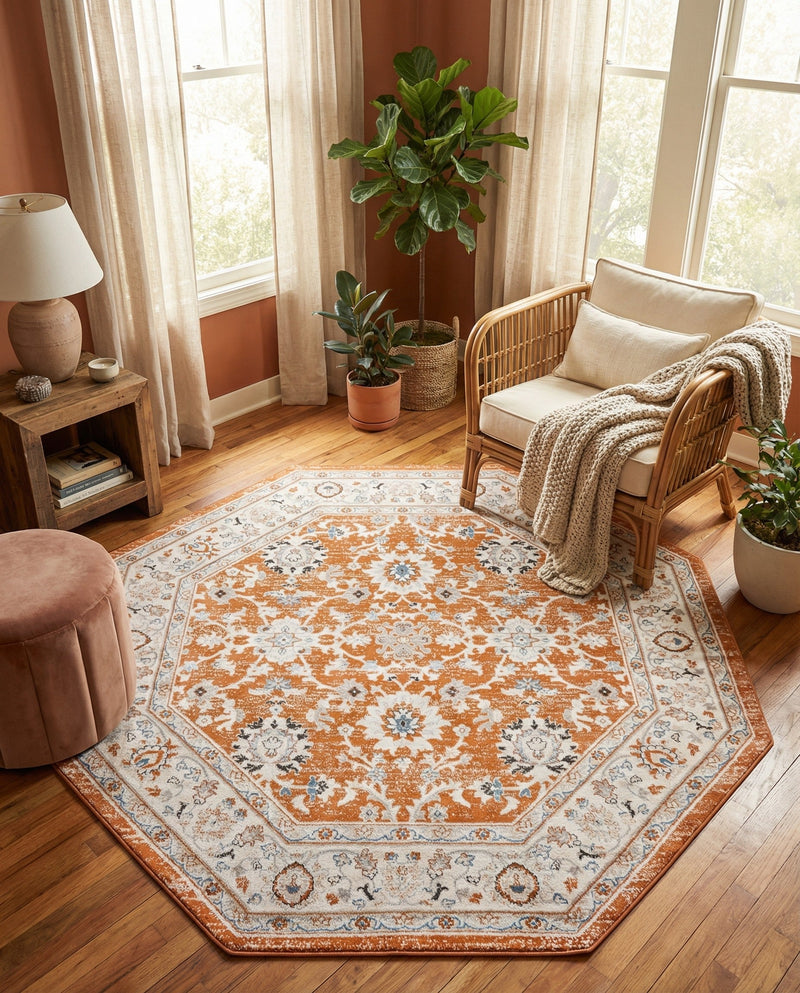 Savannah Elegance Collection Area Rug - Augusta (Rust Red) Octagon Rust Red  lifestyle 42
