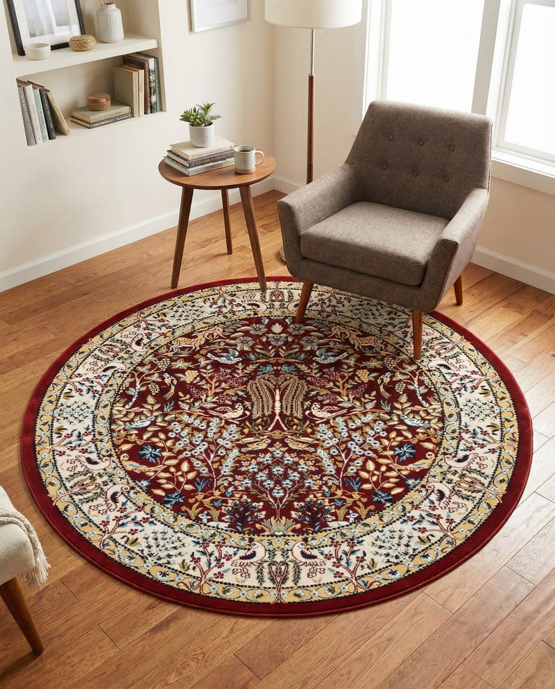 Persian Elegance Collection Area Rug -  Kerman (Burgundy) Round Burgundy  lifestyle 34