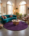 Solid Shag Seaside Collection Area Rug - Azure Cove (Violet) Round Violet  lifestyle 31