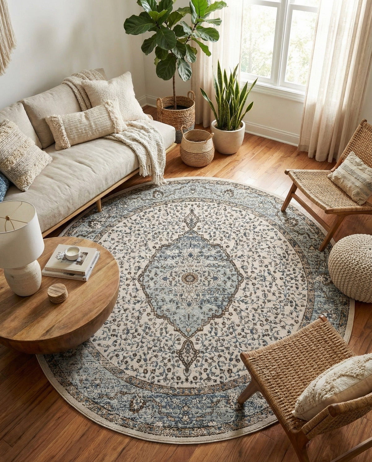 Mykonos Manor Collection Area Rug - Delos Round Blue  lifestyle 75