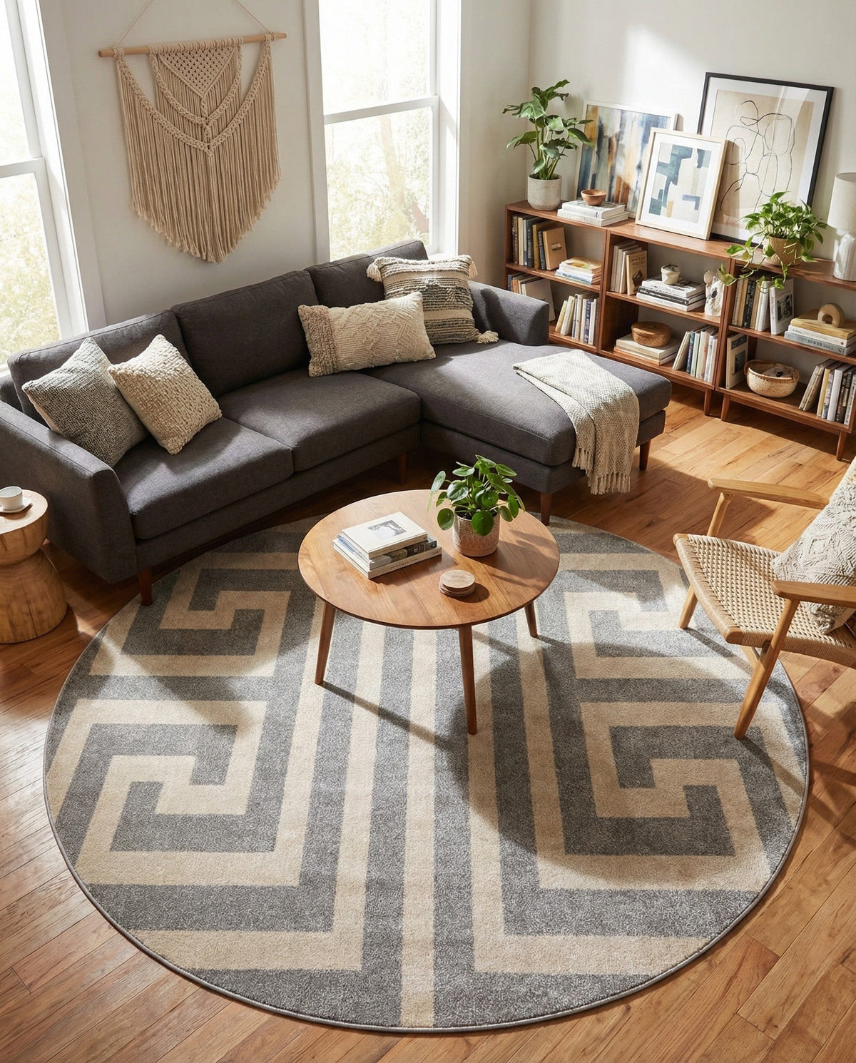 Aegean Labyrinth Collection Area Rug -  Mykonos Round Gray  lifestyle 121