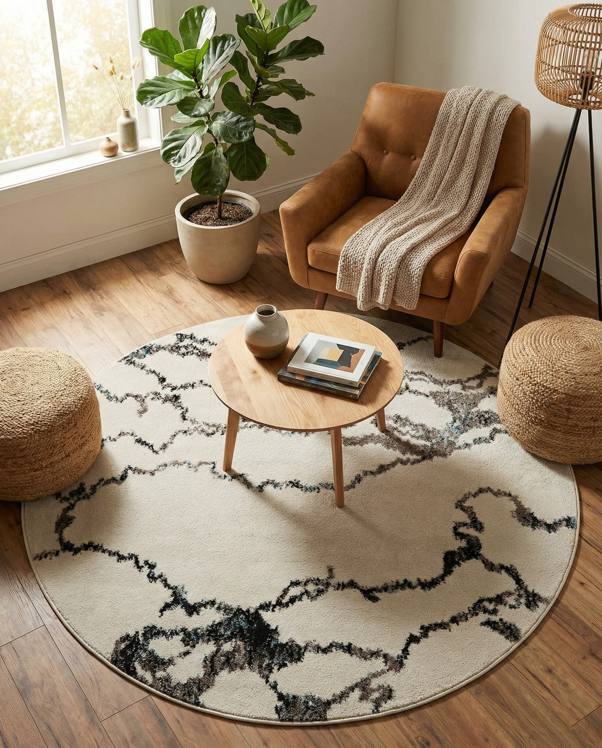 Brighton Terrace Collection Area Rug -  Aldrington Round Ivory  lifestyle 115