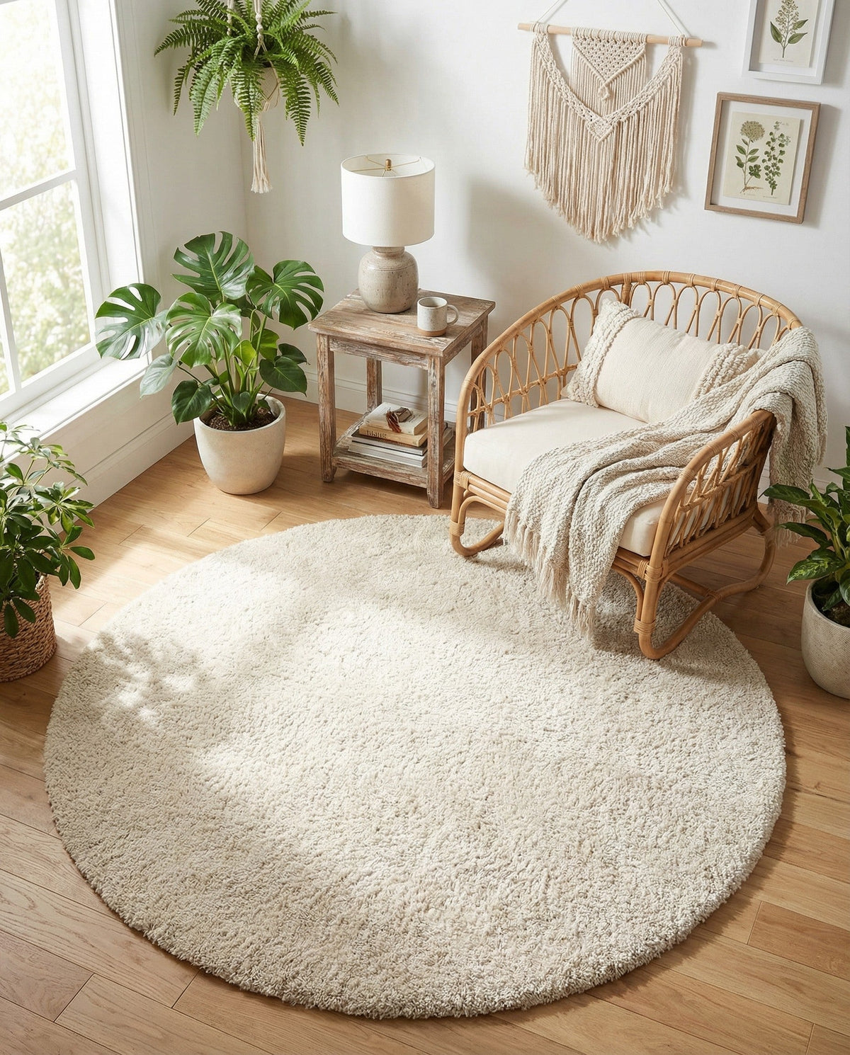 Cozy Comfort Shag Collection Area Rug - Haven (Oatmeal Beige) Round Oatmeal Beige  lifestyle 84