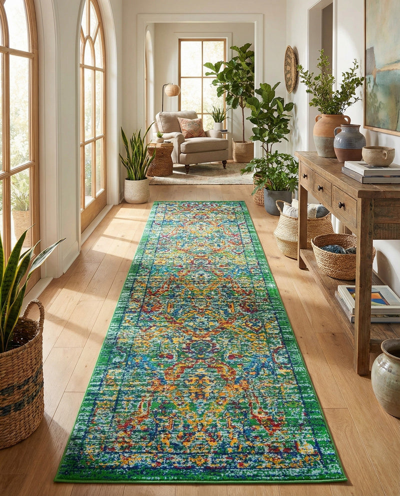 Caribbean Cove Collection Area Rug -  Dominica Runner Green  lifestyle 35