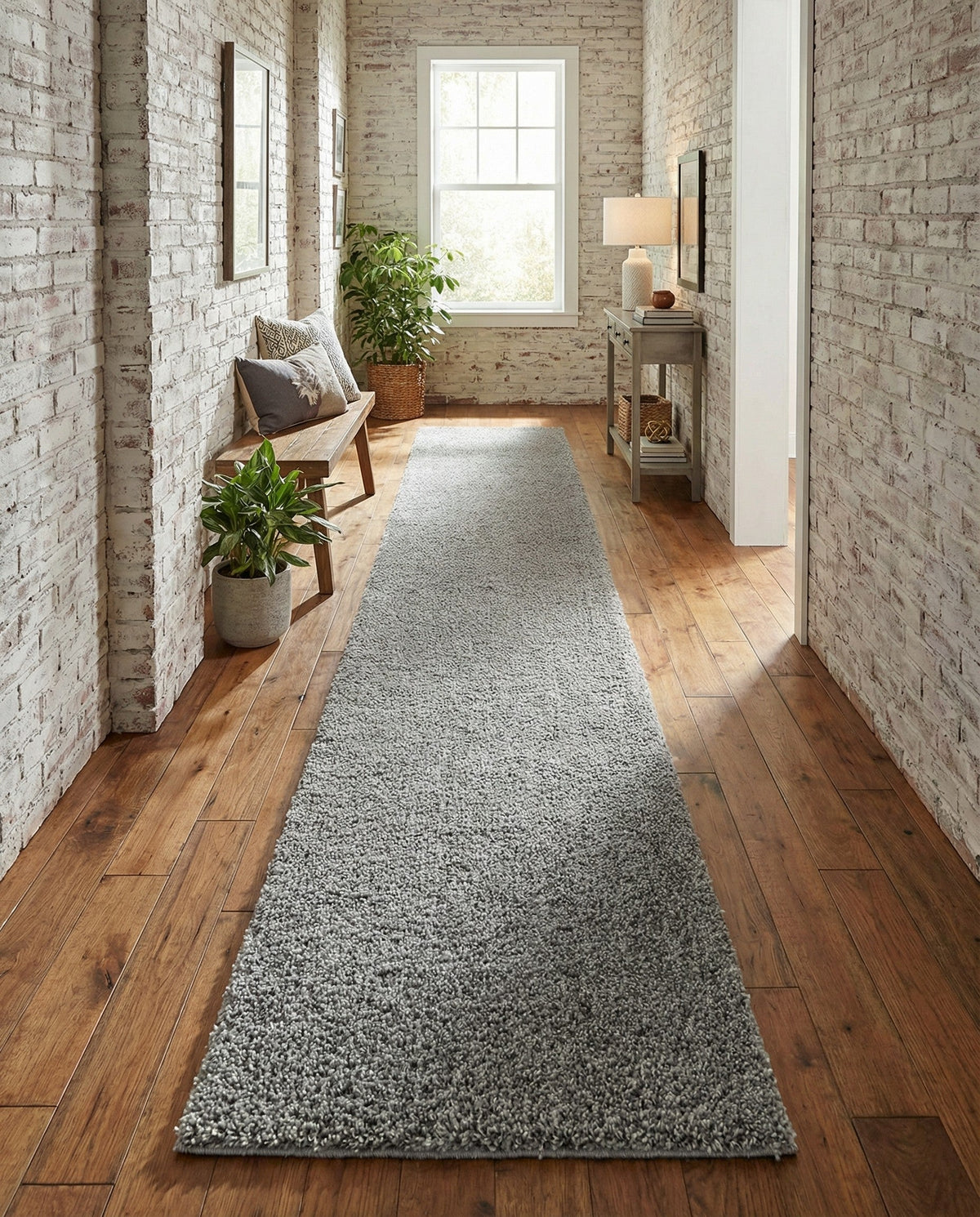 Solid Shag Seaside Collection Area Rug - Azure Cove (Gray) Runner Gray  lifestyle 102