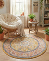 Seville Stripes Collection Area Rug - Cadiz (Yellow) Round Yellow  lifestyle 73