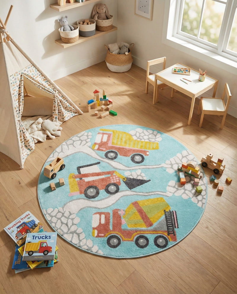 Wonder Tykes Collection Area Rug -  Labyrinth Round Teal  lifestyle 42