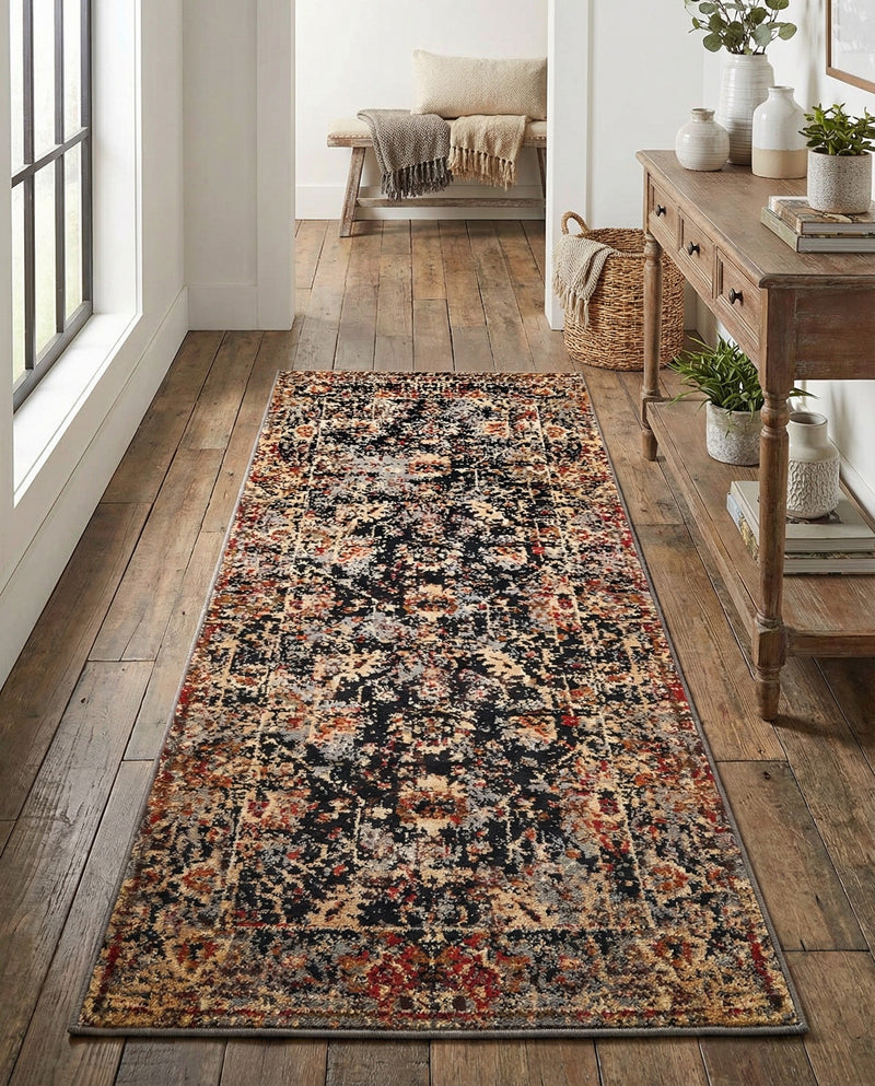 Neptune Elegance Collection Area Rug -  Galatea (Black) Runner Black  lifestyle 77