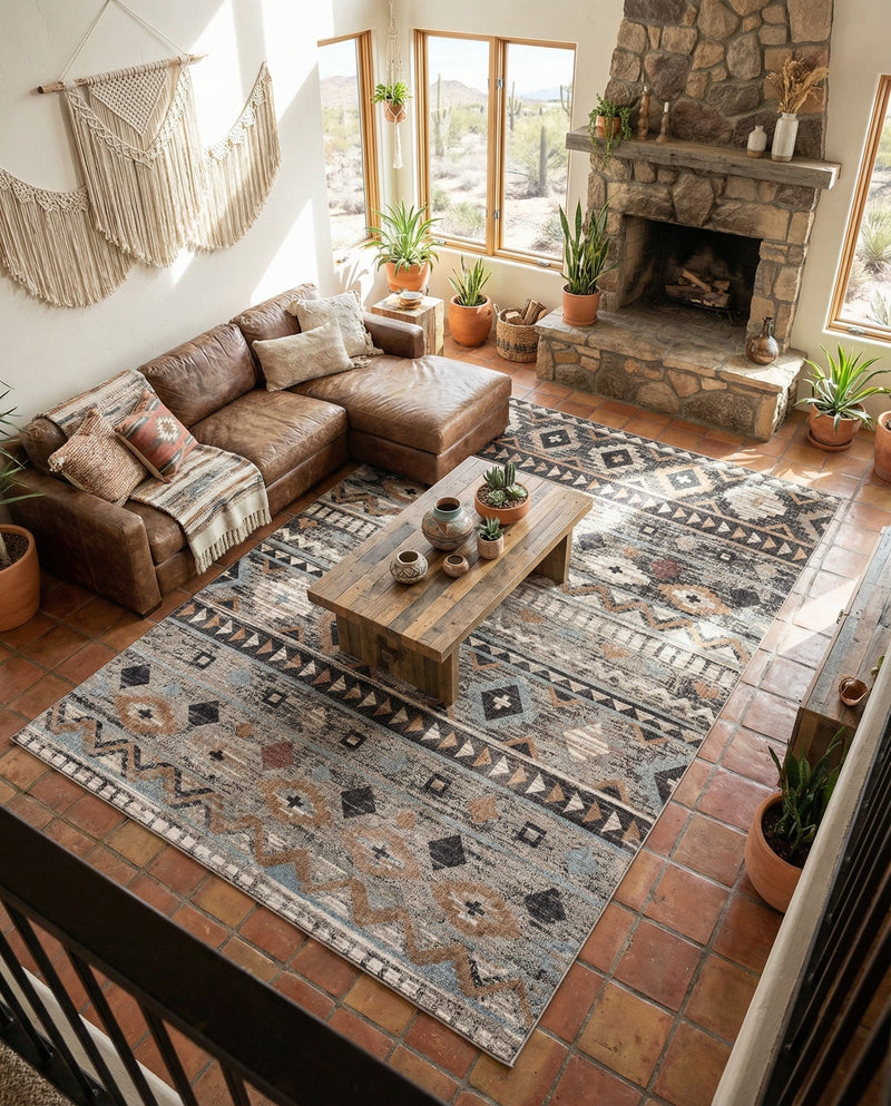 Desert Modern Eco Rug Series Collection Area Rug -  Sonora Rectangle Khaki Gray  lifestyle 18