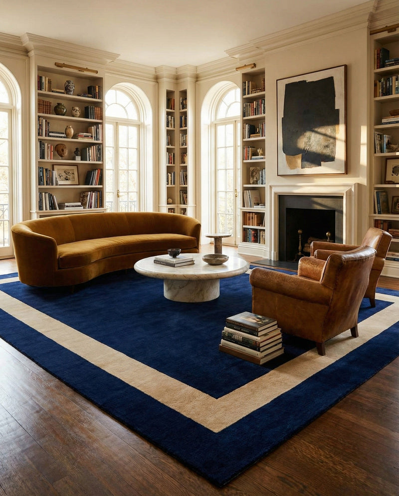 Savannah Borders Wool Collection Area Rug - Chatham Rectangle Cobalt Blue  lifestyle 27