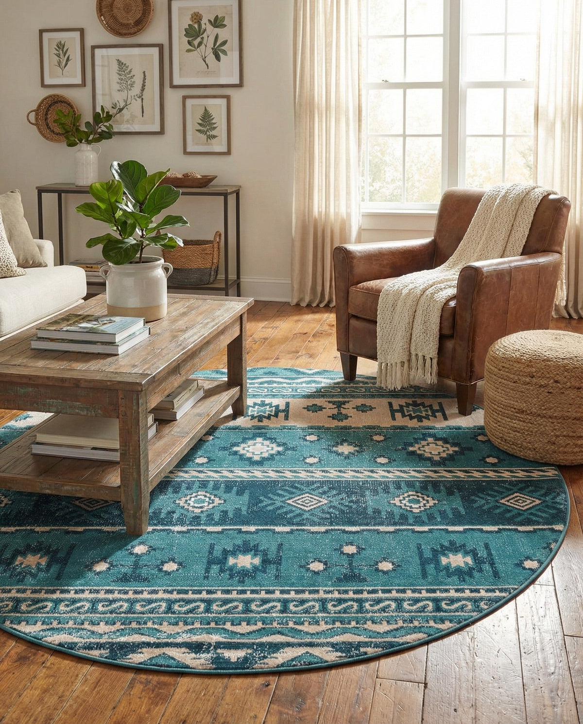 Geneva Terrace Collection Area Rug - Montreux Round Blue  lifestyle 150