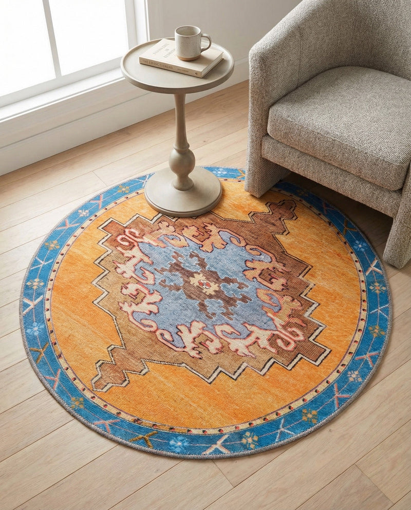 Heritage Elegance Collection Area Rug -  Winterthur (Orange) Round Orange  lifestyle 71