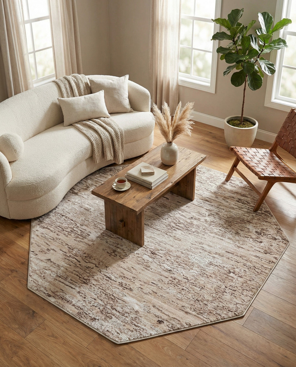 Serenity Sands Collection Area Rug - Dunescape Octagon Brown  lifestyle 138