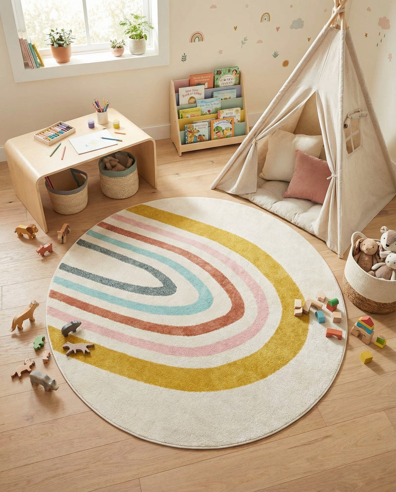 Wonder Tykes Collection Area Rug -  Illusion Round Ivory  lifestyle 52