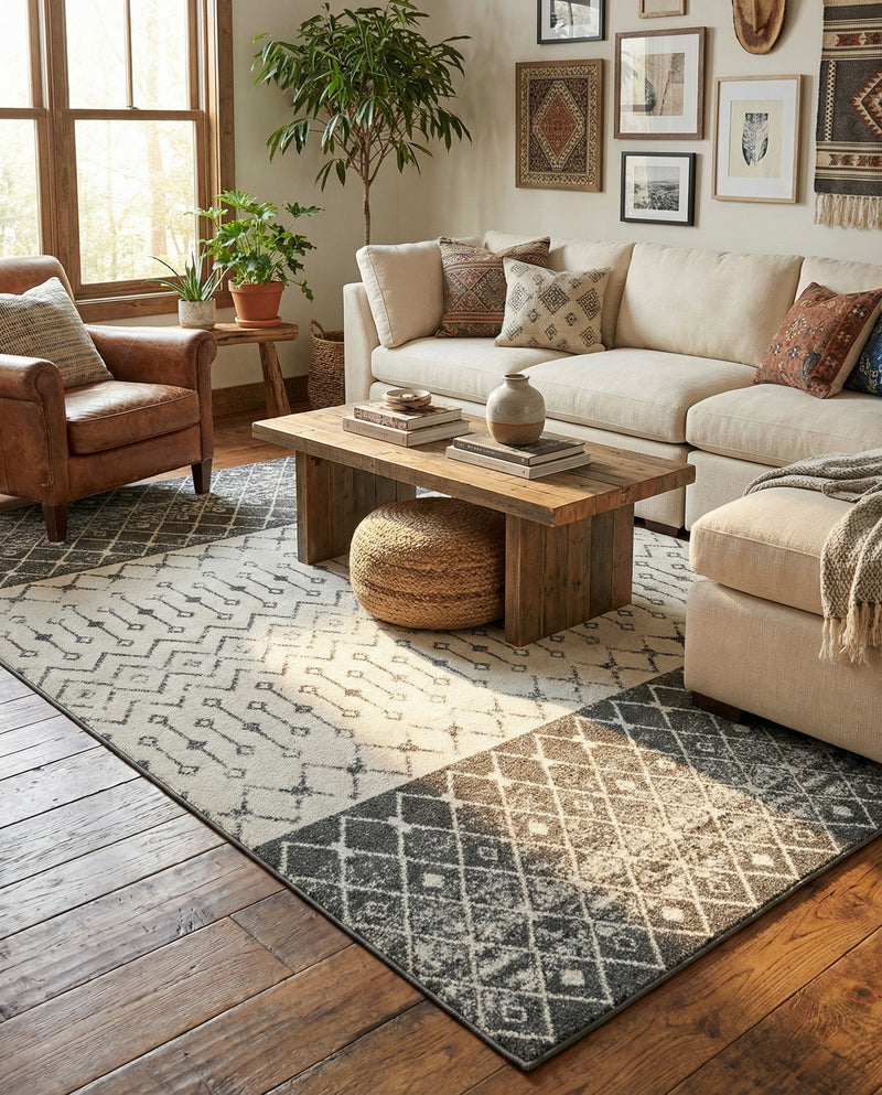 Mediterranean Lattice Collection Area Rug -  Casablanca (Ivory and Gray) Rectangle Ivory and Gray  lifestyle 6