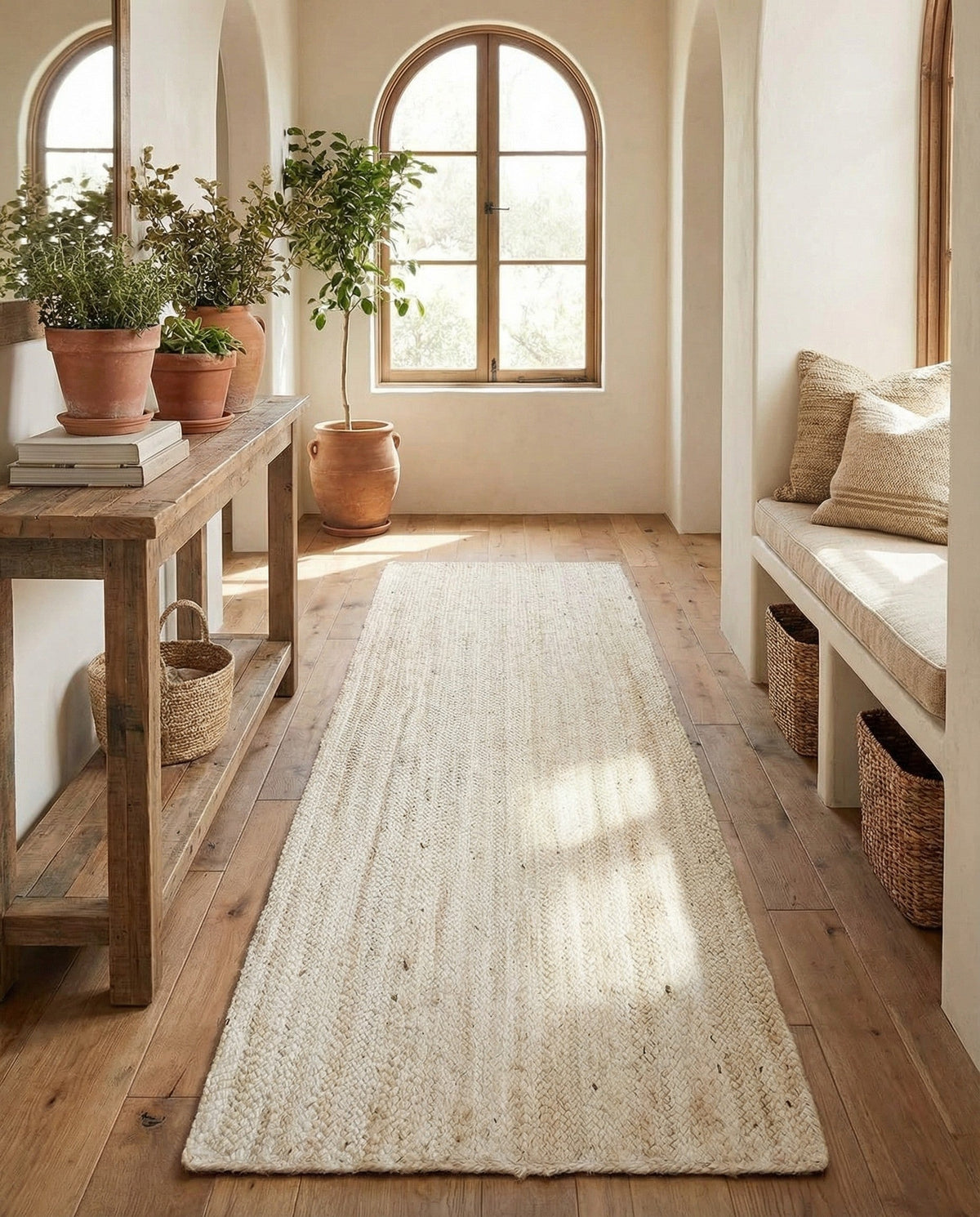 Woven Seaside Jute Collection Area Rug - Savannah (White) Runner White  lifestyle 97