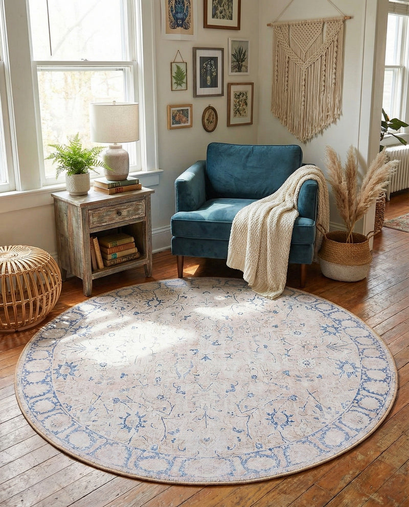 Heritage Elegance Collection Area Rug -  Nijo Round Beige  lifestyle 46