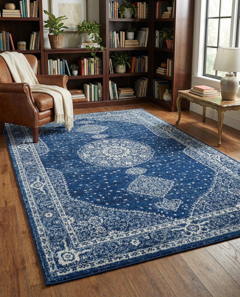 Dover Terrace Collection Area Rug - Marina (Navy Blue) Rectangle Navy Blue  lifestyle 17