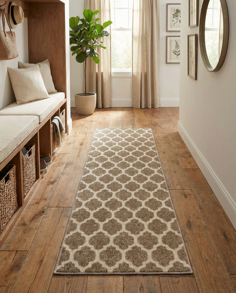 Lattice Gardens Collection Area Rug -  Bloomfield (Light Brown) Runner Light Brown  lifestyle 67