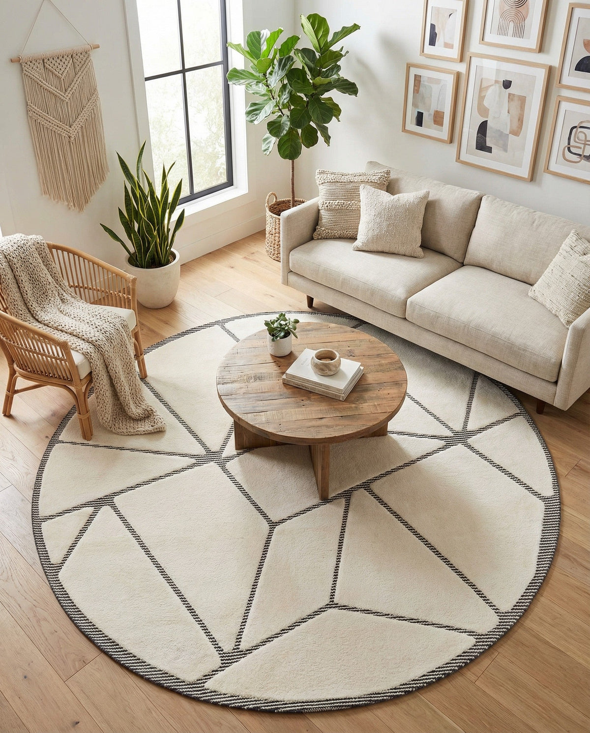Monochrome Collection Area Rug -  Onyx Round Ivory White  lifestyle 114